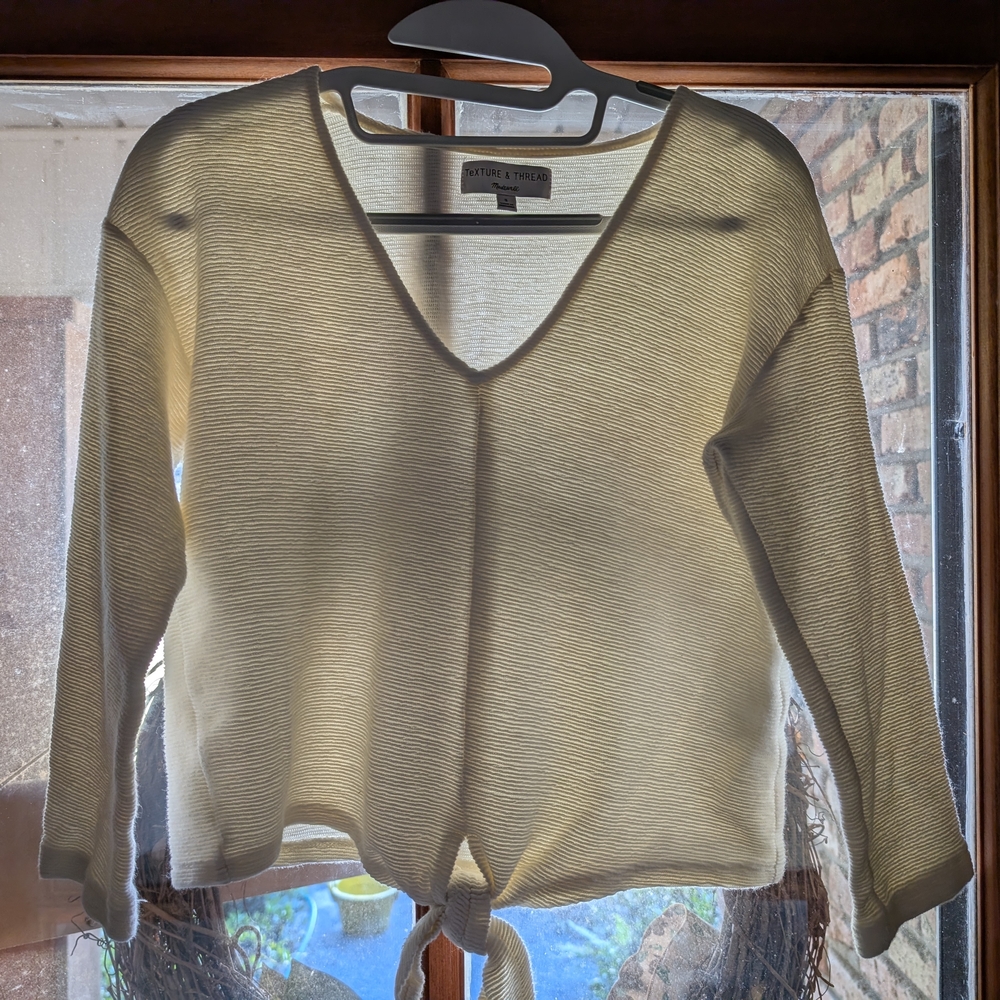 Madewell Cream V-Neck Tie-Front Sweater